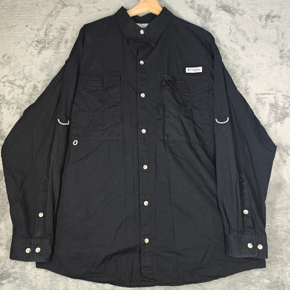 Columbia PFG Long Sleeve Shirt Mens Large Black Fishing Button Down FM7120